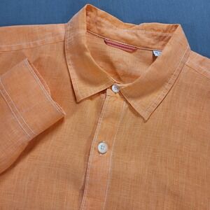 Tommy Bahama Mens Linen Shirt XL Orange Button Down LS Beach Resort Coastal